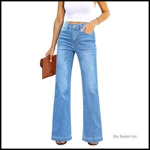 High Waisted Flare Jeans Wide Leg Stretch Denim Pants Y2K Retro Chic